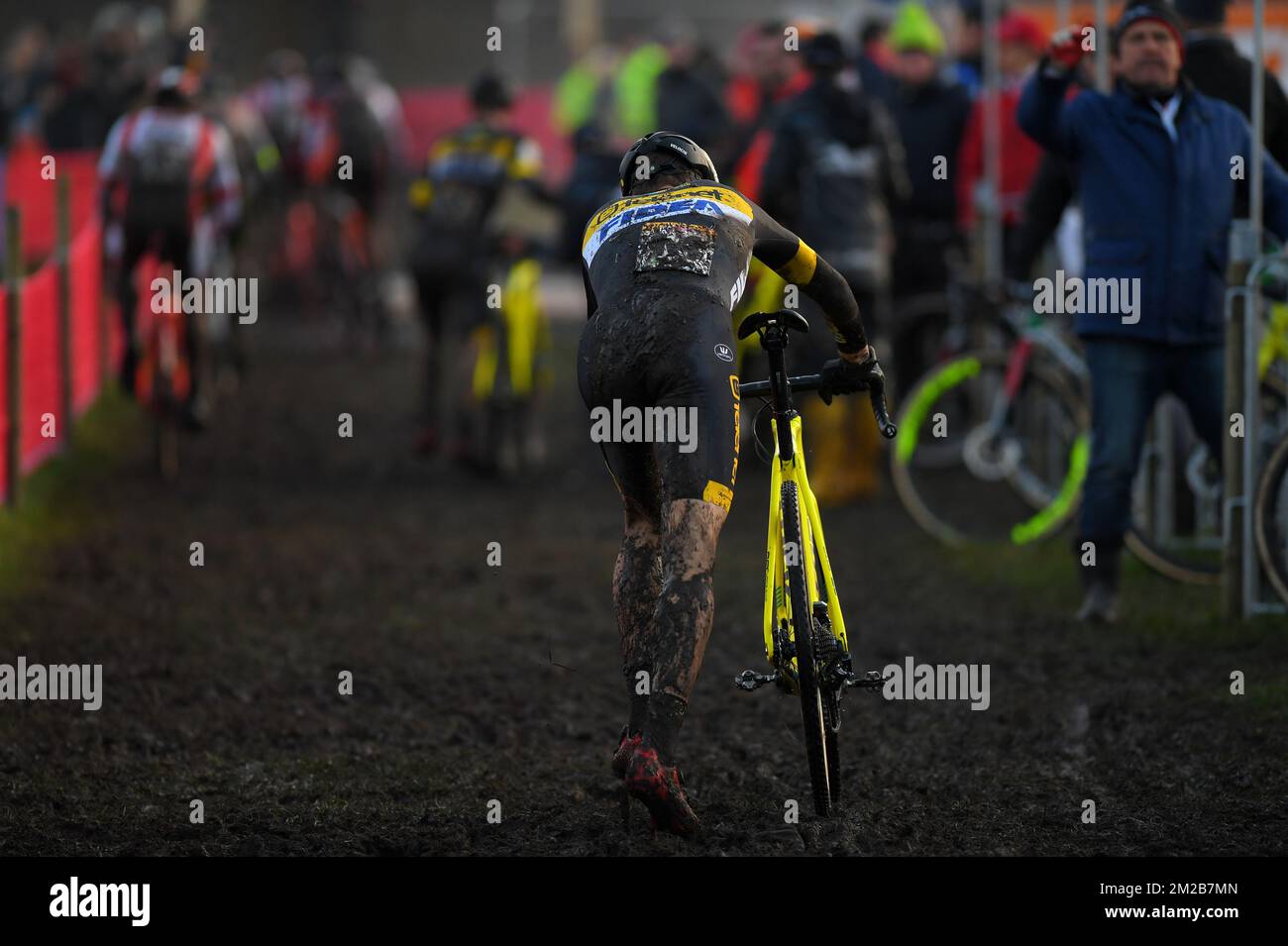 Illustration picture shows a bike change during the men elite race of