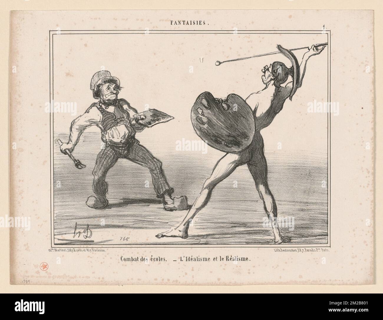 Combat des écoles. - L'idéalisme et le réalisme. Honoré Daumier (1808-1879). Lithographs Stock Photo