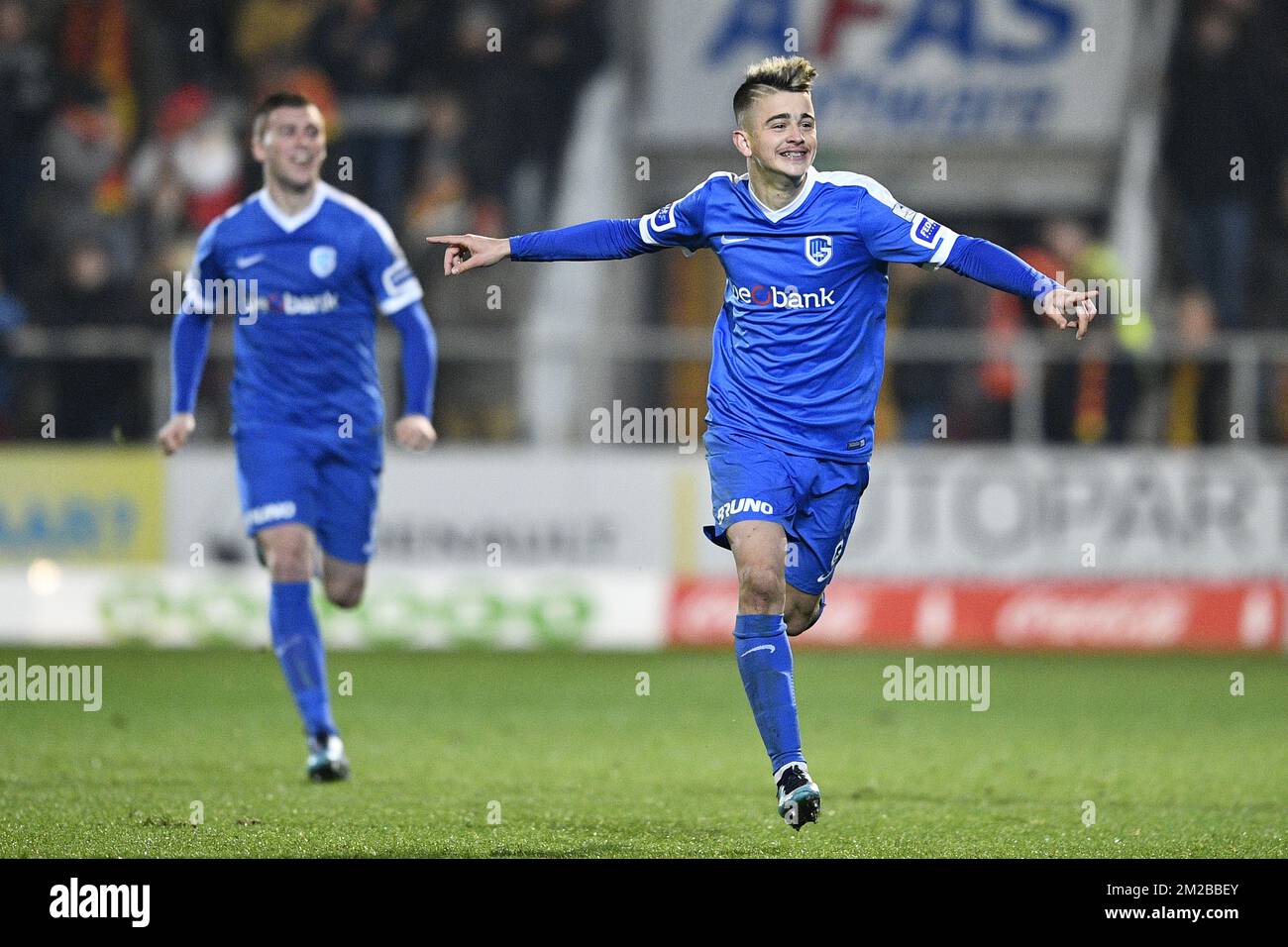 Genk's Edon Zhegrova celebrates after scoring during a Croky Cup 1/8