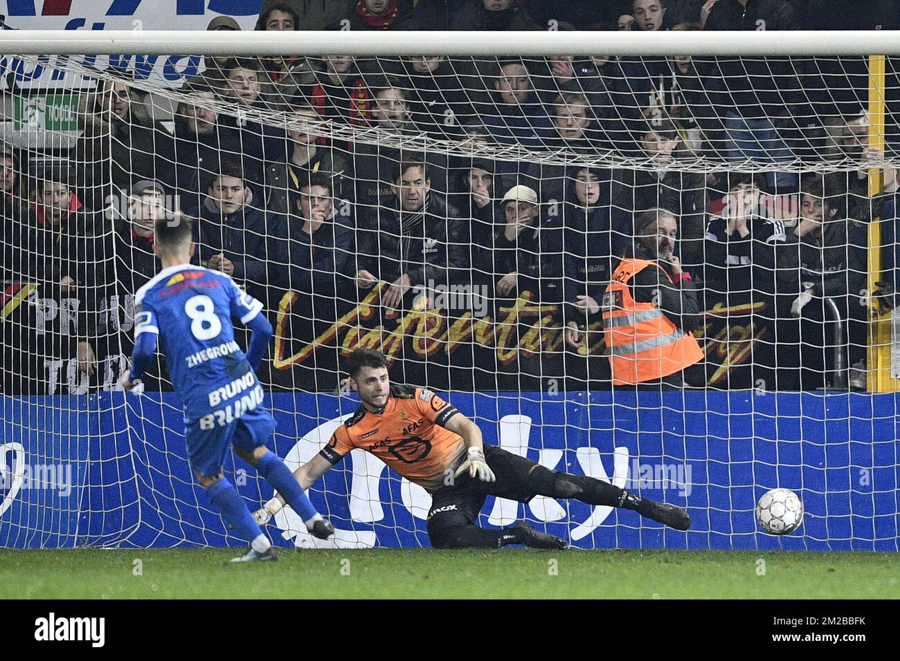 Genk's Edon Zhegrova scores from penalty during a Croky Cup 1/8 final