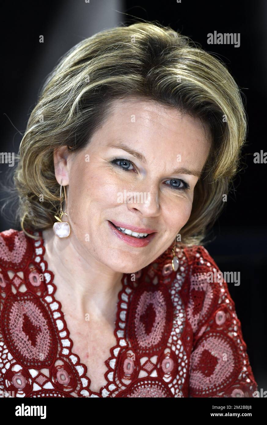 Queen Mathilde of Belgium pictured during a royal visit to the 'Ecole ...