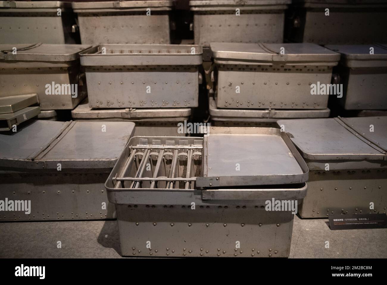 (221214) -- HARBIN, Dec. 14, 2022 (Xinhua) -- This photo taken on Dec. 10, 2022 shows the bacteriological incubators on display at the Museum of Evidence of War Crimes by the Japanese Army Unit 731 in Harbin, capital of northeast China's Heilongjiang Province. More than 20,000 pieces of artifacts and documents are on exhibit for the first time in a museum in northeast China's Heilongjiang Province, testifying crimes against humanity by the notorious Japanese germ warfare army known as Unit 731 during the World War II. Following a preparation since September, the Museum of Evidence of War Cr Stock Photo