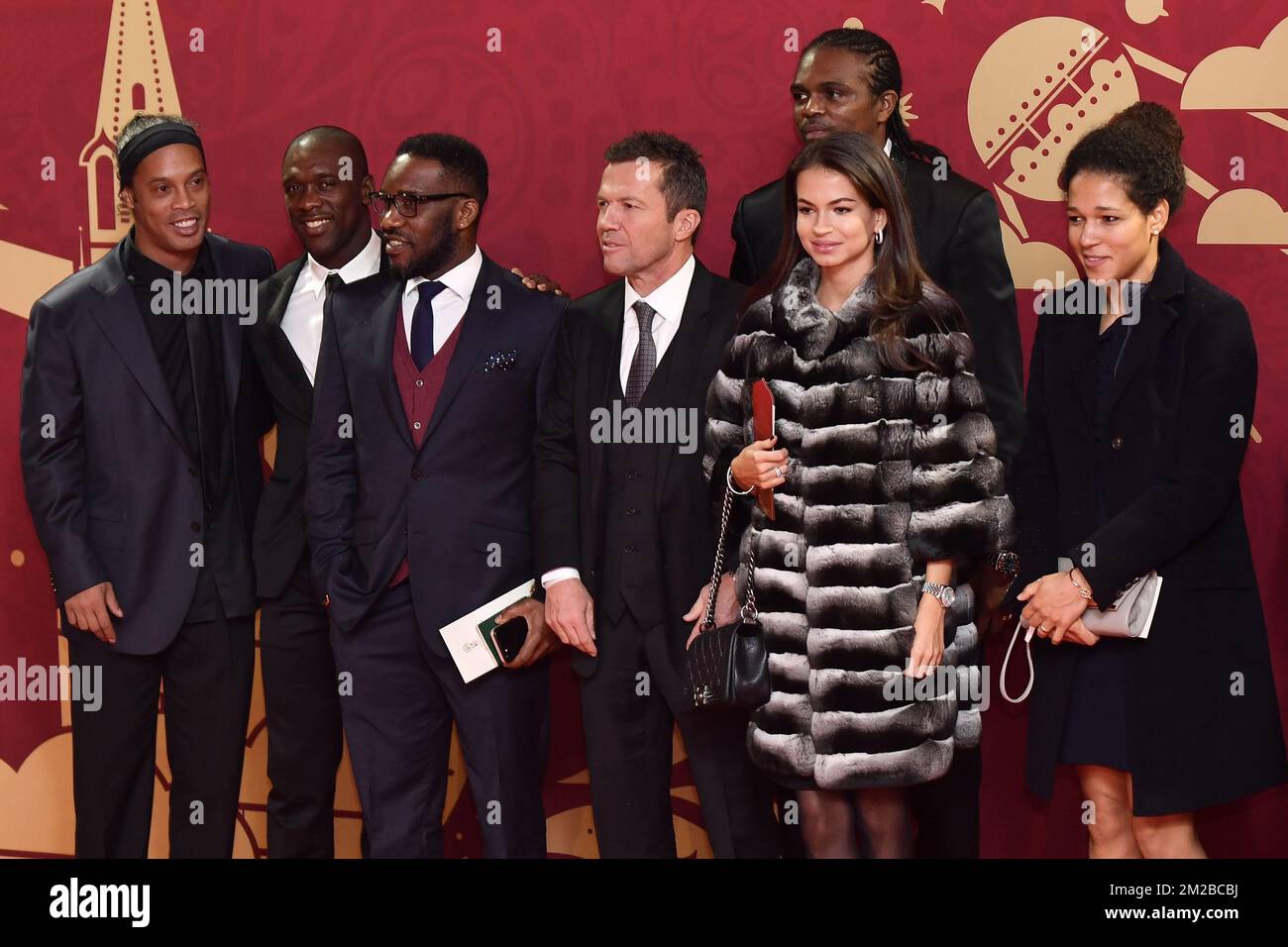 Ronaldinho (L) and Lothar Matthaus (C) pictured on the red carpet of the draw for the 2018 World Cup soccer in Moscow, with Belgium team in pot one, Russia, Friday 01 December 2017. BELGA PHOTO DIRK WAEM  Stock Photo