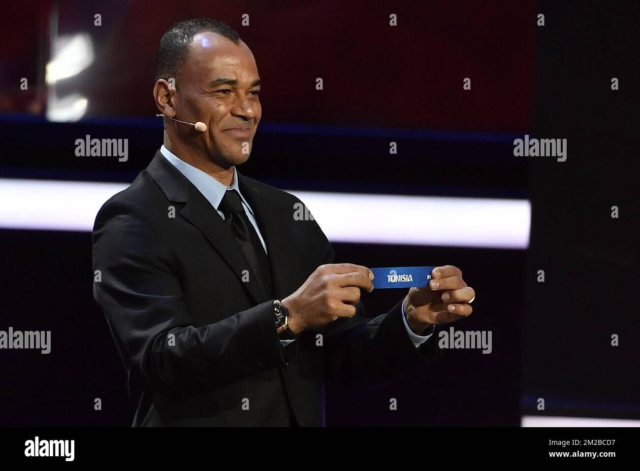 Former Brazilian soccer player Cafu shows Tunisia for group G during ...