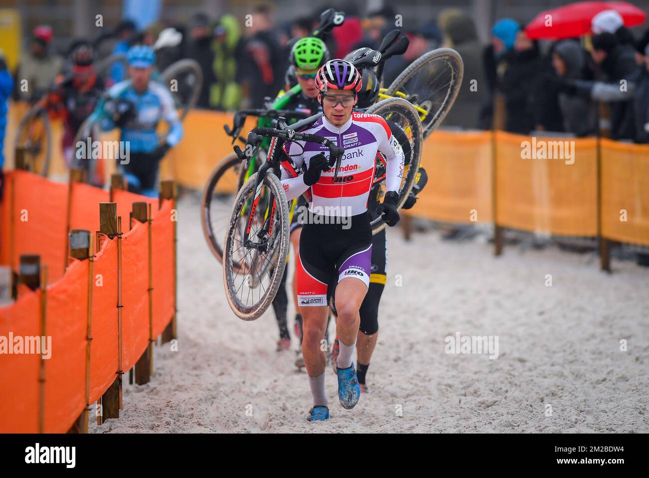 Dutch David Van Der Poel leads during the men's elite race of the