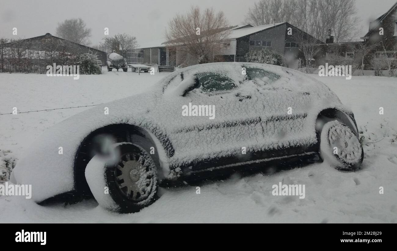 Illustration picture shows a car that slipped off the road, as cold