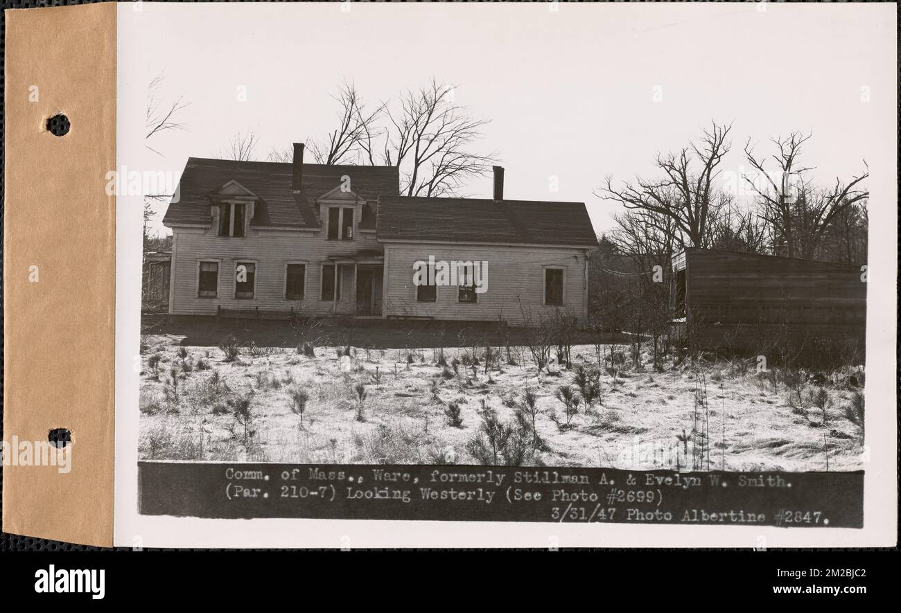 Commonwealth of Massachusetts, formerly Stillman A. and Evelyn W. Smith, looking westerly, Ware, Mass., Mar. 31, 1947 : Parcel no. 210-7 , waterworks, reservoirs water distribution structures, real estate, residential structures Stock Photo