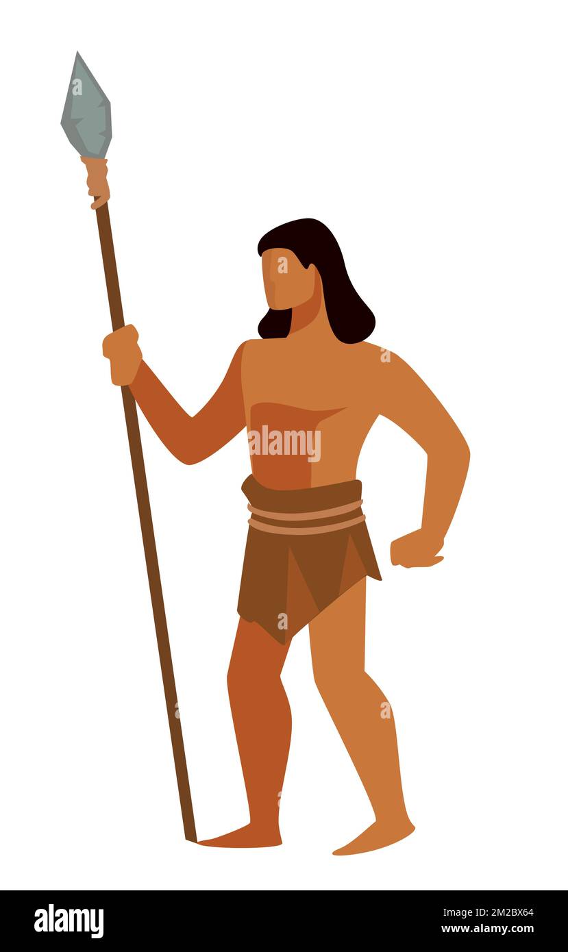 Hunter in ancient society, man with spire for hunting Stock Vector