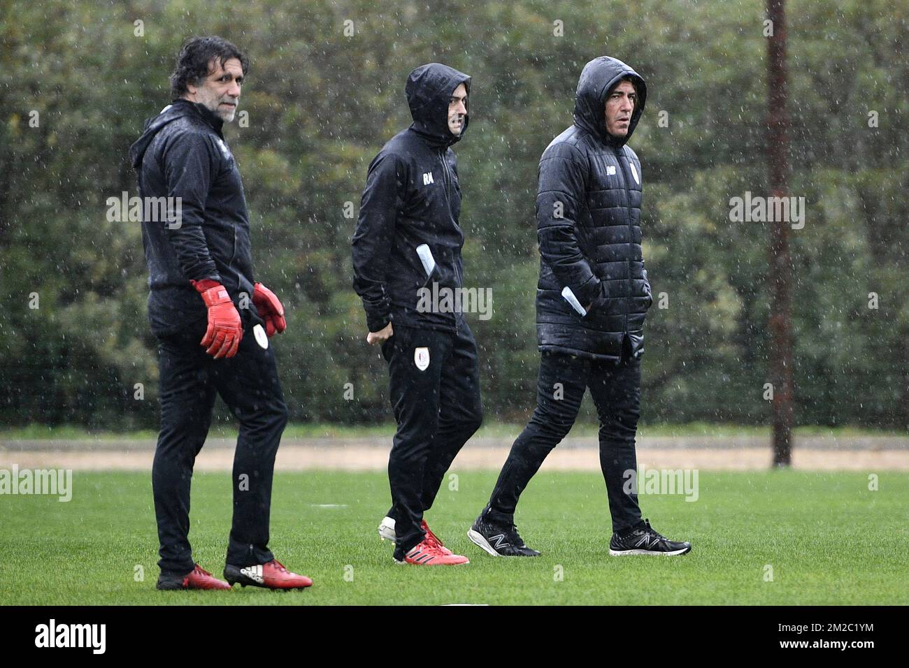 Standard's keeper coach Ricardo Pereira, Standard's assistant coach Rui Mota and Standard's head coach Ricardo Sa Pinto pictured during day five of the winter training camp of Belgian first division soccer team Standard de Liege, in Marbella, Spain, Monday 08 January 2018. BELGA PHOTO YORICK JANSENS Stock Photo