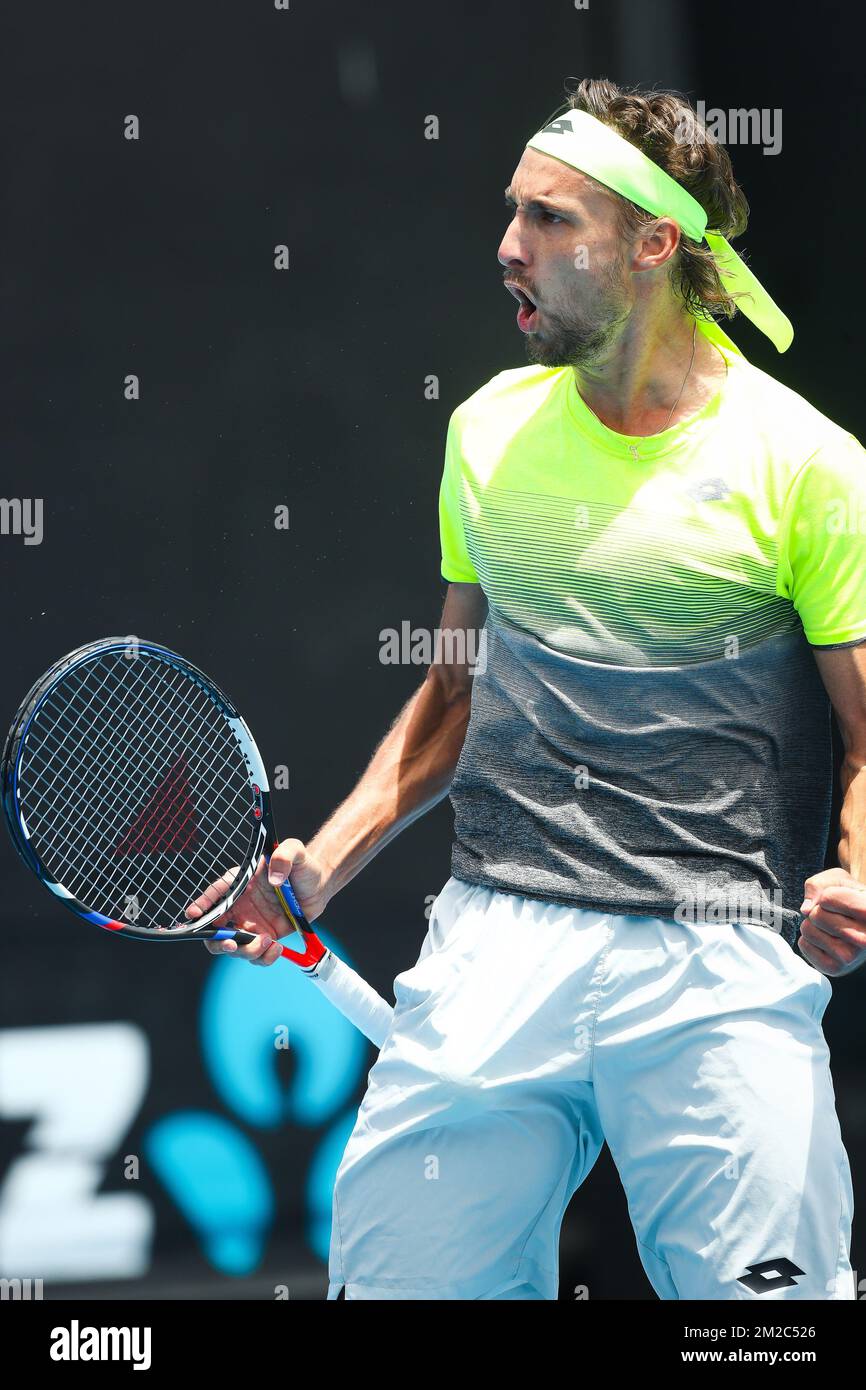 Ruben Bemelmans (ATP 119) celebrates after winning a tennis game against  South Korean Duckhee Lee (ATP 195) in the third qualification round for the  men's singles tournament at the 'Australian Open' tennis
