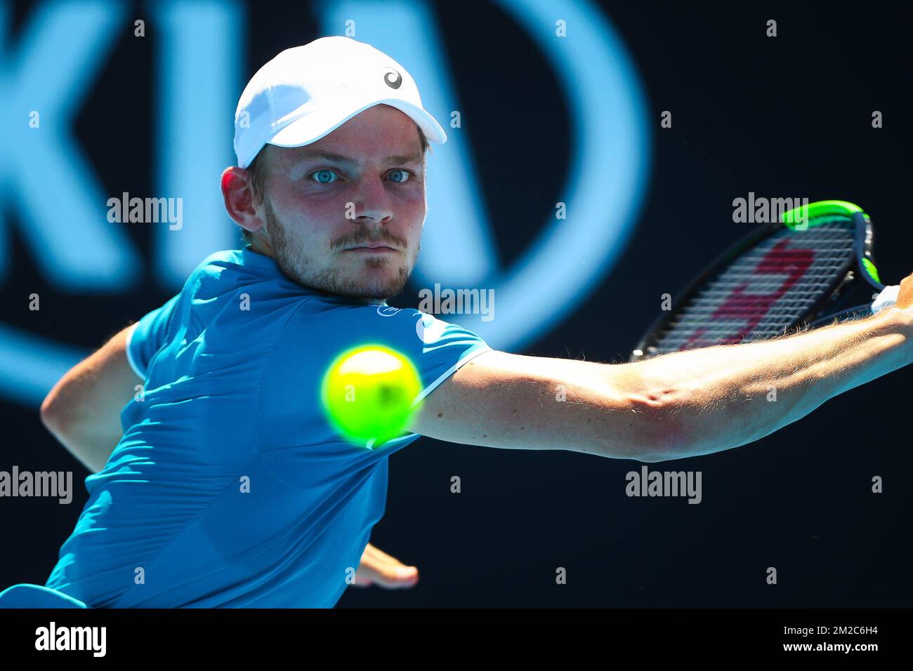 David Goffin in action at a tennis game between Belgian David Goffin (ATP  7) and German Matthias Bachinger (ATP 184), in the first round of the men's  singles tournament at the 'Australian