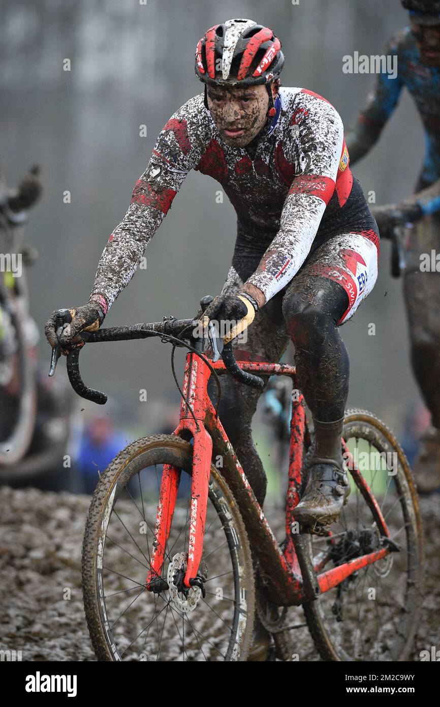 Belgian Wietse Bosmans pictured in action during the Kasteelcross cyclocross race, Saturday 20 January 2018 in Zonnebeke. BELGA PHOTO DAVID STOCKMAN Stock Photo