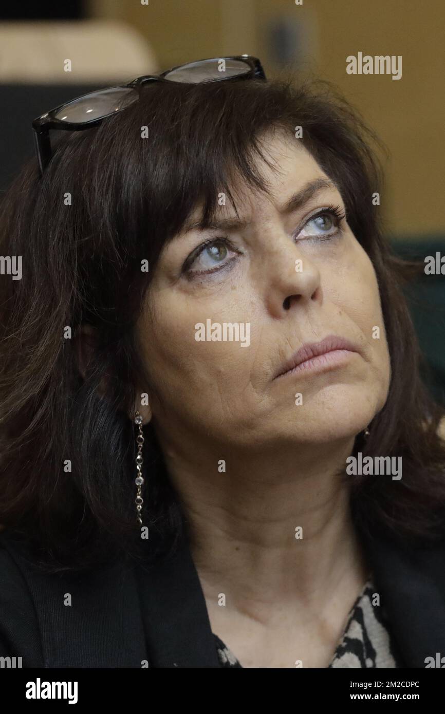 Joelle Milquet pictured during a press conference of V-Europe, an association of victims of terrorist attacks in Europe, in Brussels, Wednesday 24 January 2018. BELGA PHOTO THIERRY ROGE Stock Photo