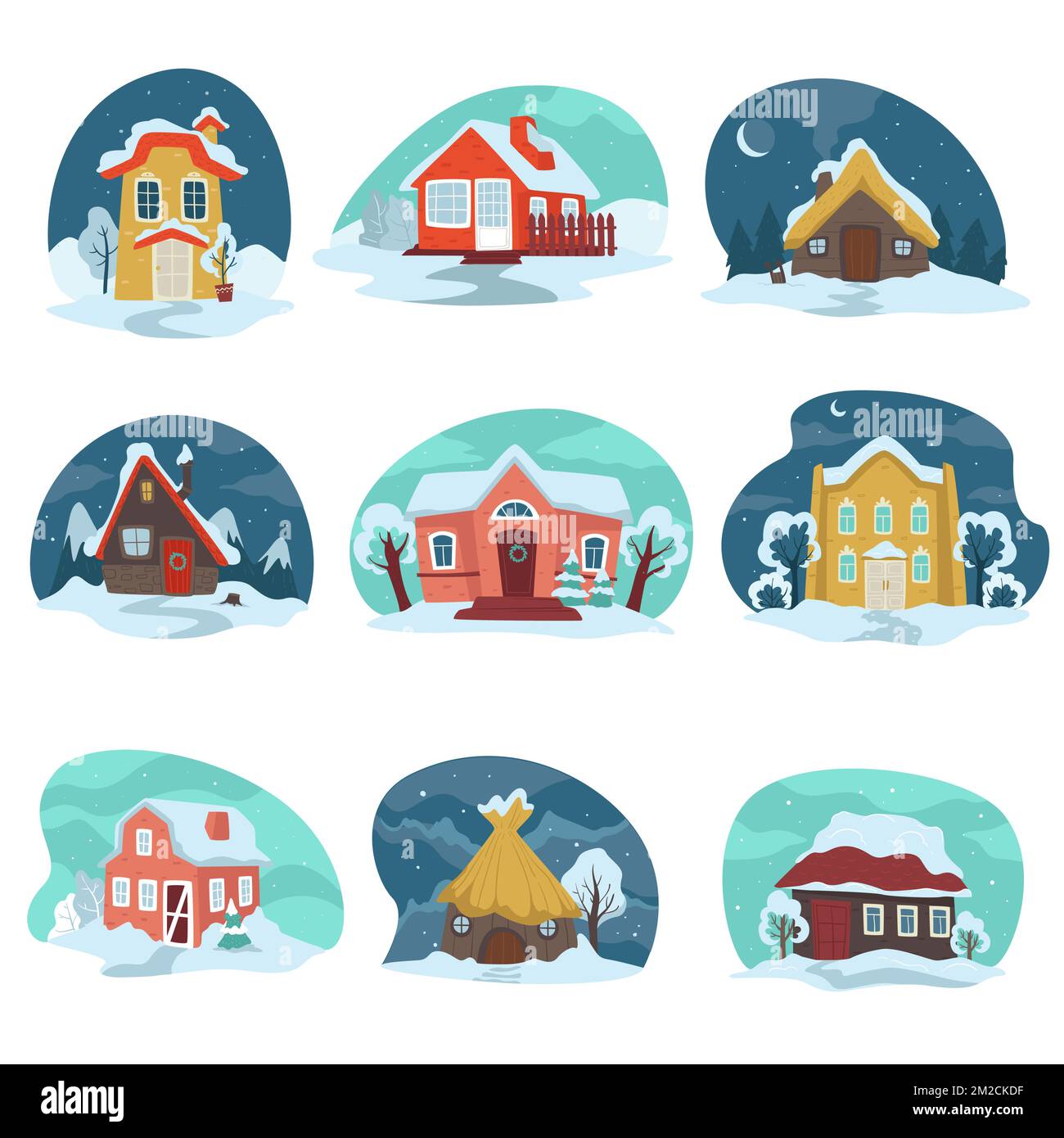 Winter landscapes with houses covered with snow vector Stock Vector ...