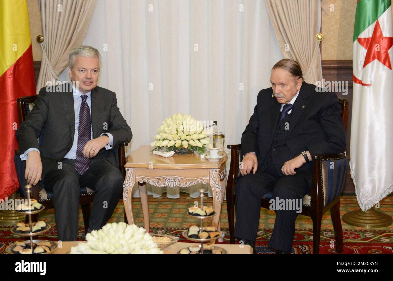 Vice-Prime Minister and Foreign Minister Didier Reynders and Algeria President Abd al-Aziz Bouteflika meet on the second day of a visit to Algeria, Wednesday 31 January 2018, in Algiers. Belgian Foreign Minister is on a two days visit to Algeria. BELGA PHOTO POOL  Stock Photo