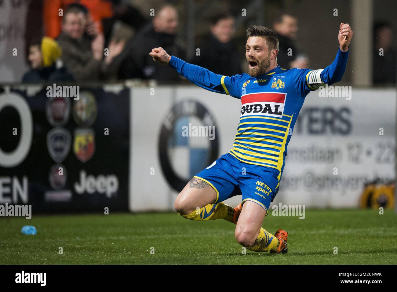 Westerlo's Benjamin 'Benji' De Ceulaer celebrates after scoring during ...