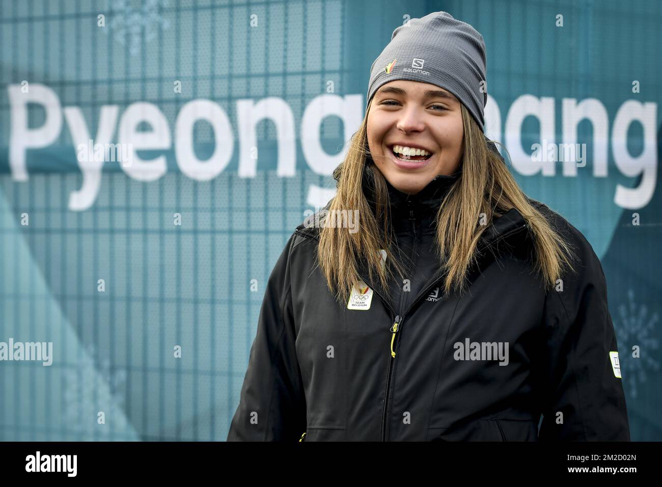 Belgian skier Kim Vanreusel pictured during a press meeting at the XXIII Olympic Winter Games, Saturday 10 February 2018, in Pyeongchang, South Korea. The Winter Olympics are taking place from 9 February to 25 February in Pyeongchang County, South Korea. BELGA PHOTO DIRK WAEM Stock Photo