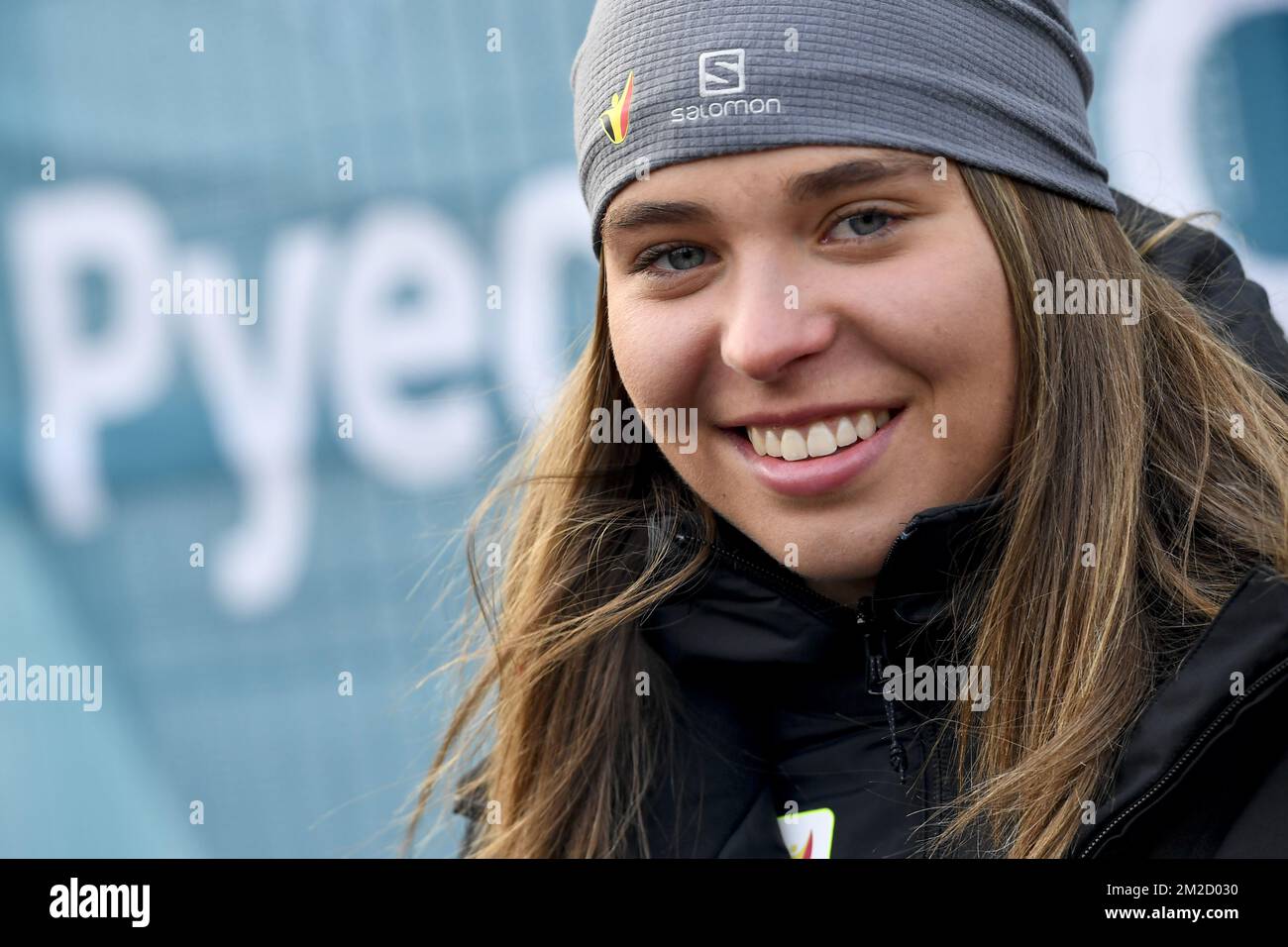 Belgian skier Kim Vanreusel poses for photographer after a press meeting at the XXIII Olympic Winter Games, Saturday 10 February 2018, in Pyeongchang, South Korea. The Winter Olympics are taking place from 9 February to 25 February in Pyeongchang County, South Korea. BELGA PHOTO DIRK WAEM Stock Photo