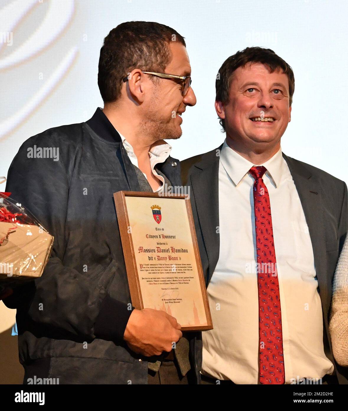 comedian Dany Boon (Daniel Hamidou) and Tournai acting mayor Paul ...