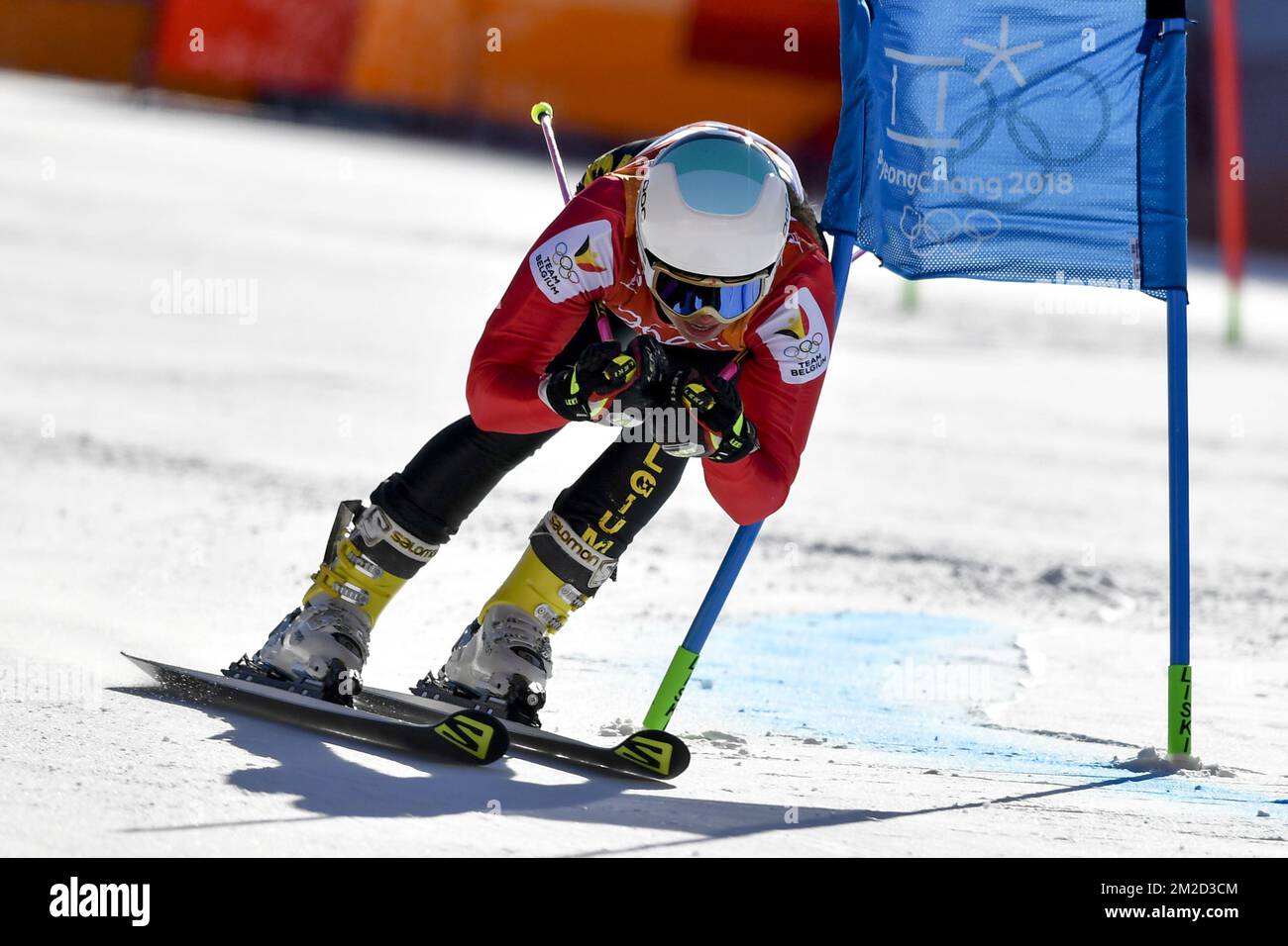Belgian skier Kim Vanreusel pictured during the women's giant slalom skiing event, at the XXIII Olympic Winter Games, Thursday 15 February 2018, in Pyeongchang, South Korea. The Winter Olympics are taking place from 9 February to 25 February in Pyeongchang County, South Korea. BELGA PHOTO DIRK WAEM Stock Photo