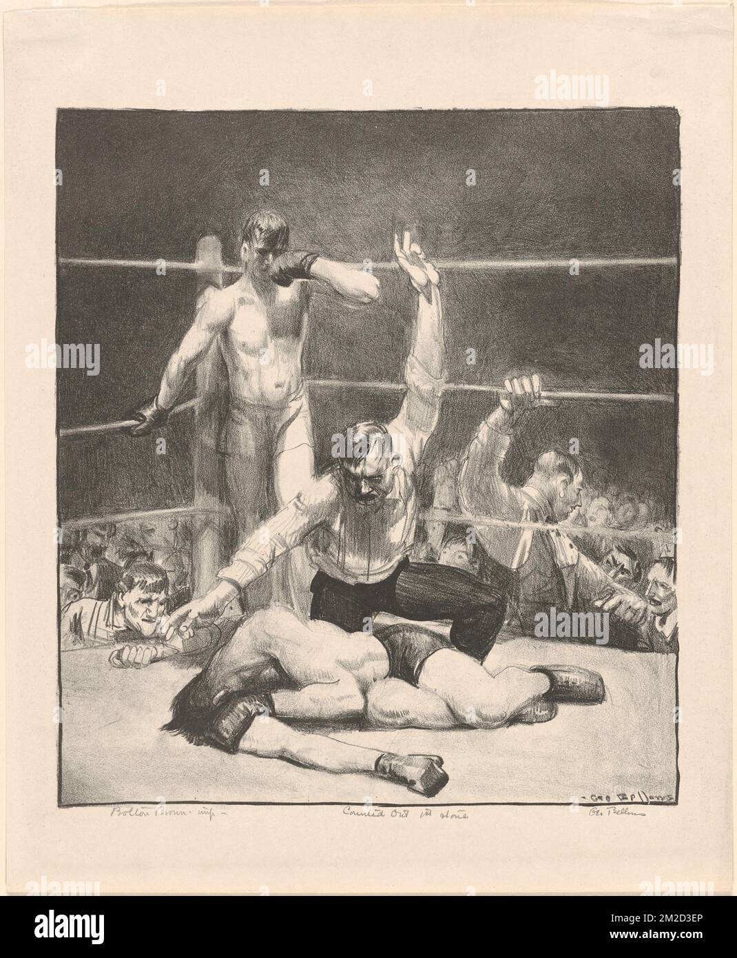 Counted out, first stone , Boxing, Boxers Sports, Sports spectators, Losers. George Bellows (1882-1925). Prints and Drawings Stock Photo