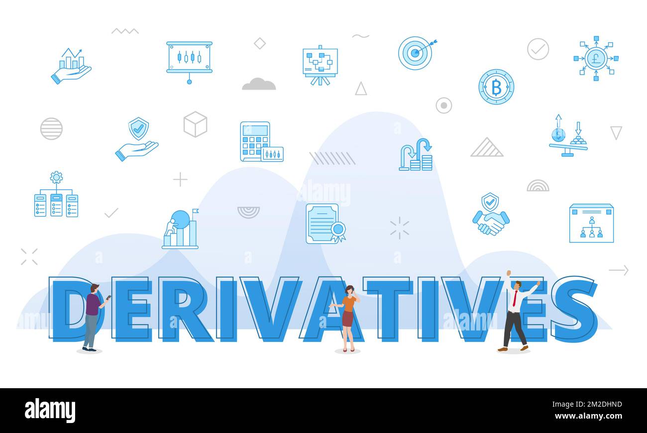 derivatives concept with big words and people surrounded by related ...