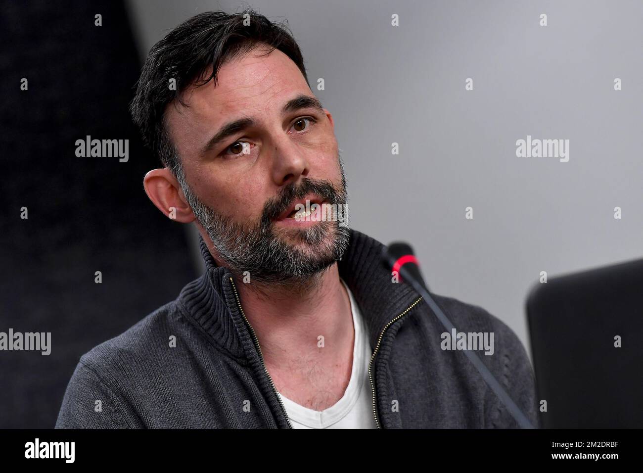 Wederik De Meersman pictured during the presentation of www.grenslijn.be, a website in the fight against transgressive behavior against children and young people, Friday 16 March 2018, in Brussels. BELGA PHOTO DIRK WAEM Stock Photo