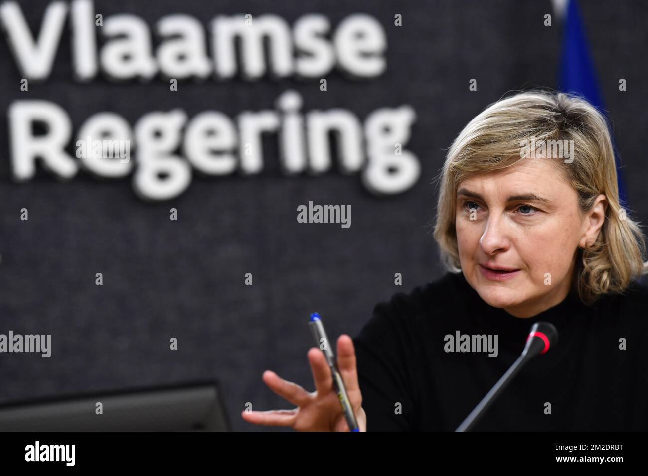 Flemish Minister of Education Hilde Crevits pictured during the presentation of www.grenslijn.be, a website in the fight against transgressive behavior against children and young people, Friday 16 March 2018, in Brussels. BELGA PHOTO DIRK WAEM Stock Photo