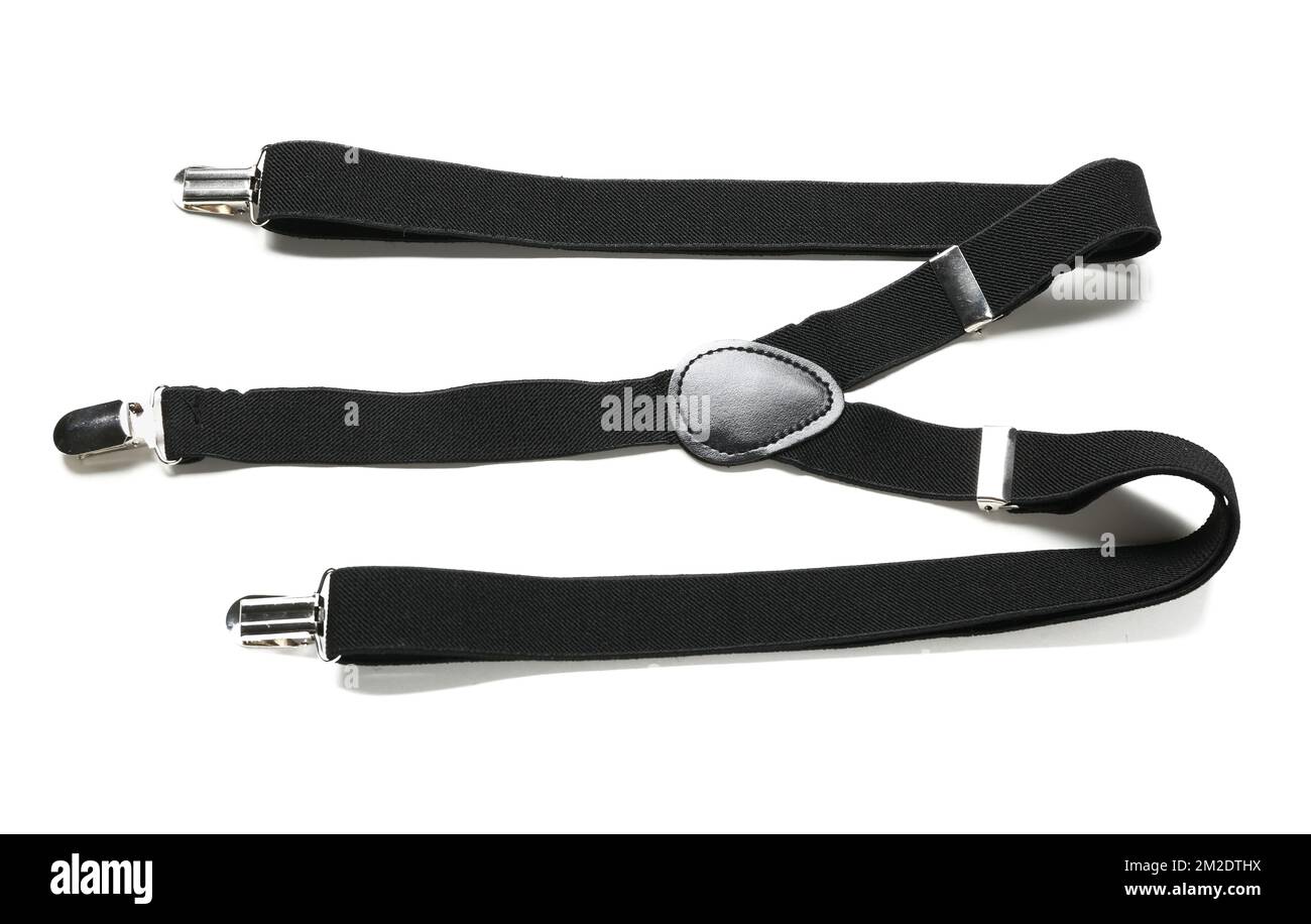 Black suspenders on white background Stock Photo Alamy