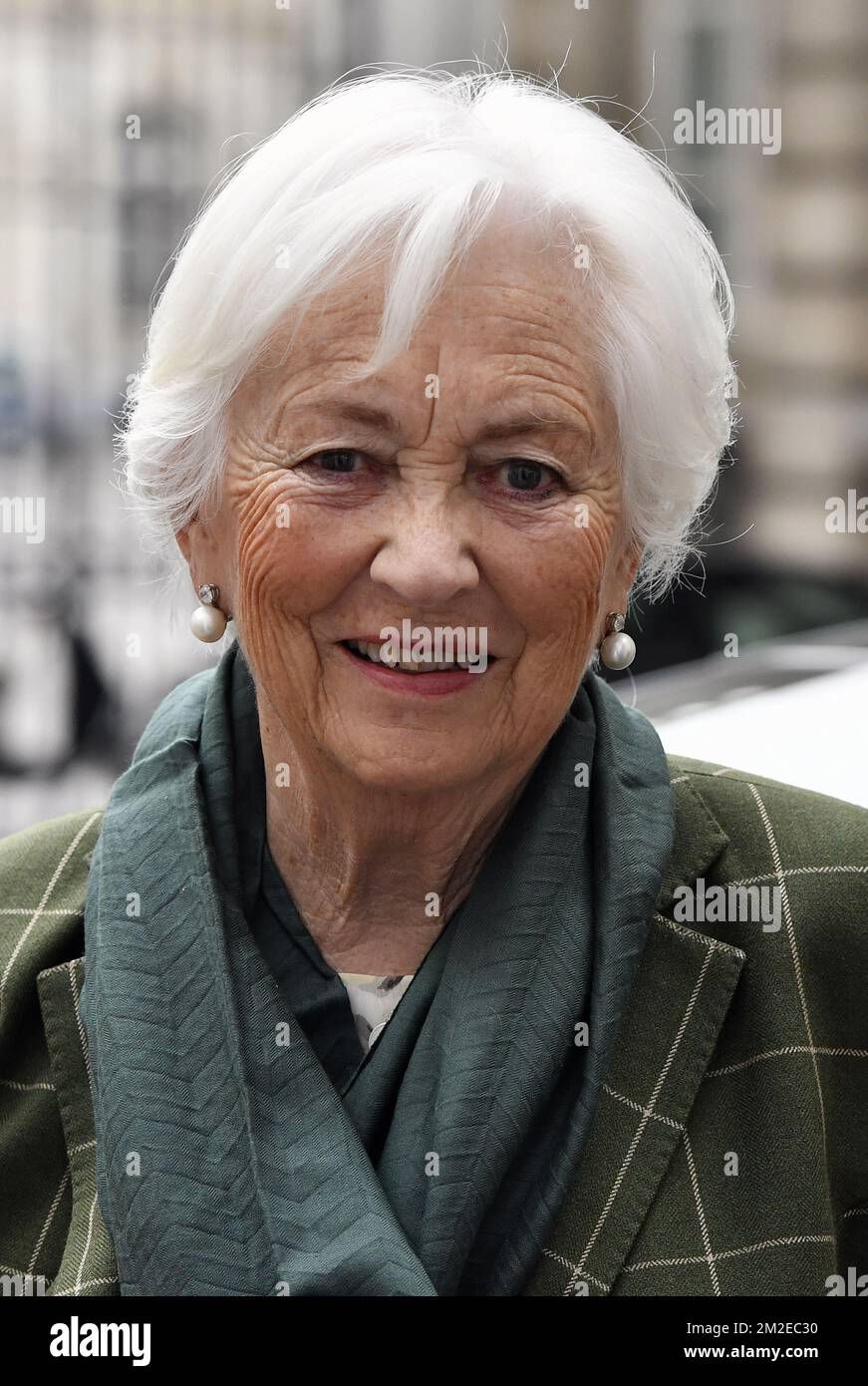 Queen Paola of Belgium pictured during a royal visit to the 'Lost in Migration, II edition' conference, Wednesday 11 April 2018 in Brussels. BELGA PHOTO ERIC LALMAND Stock Photo