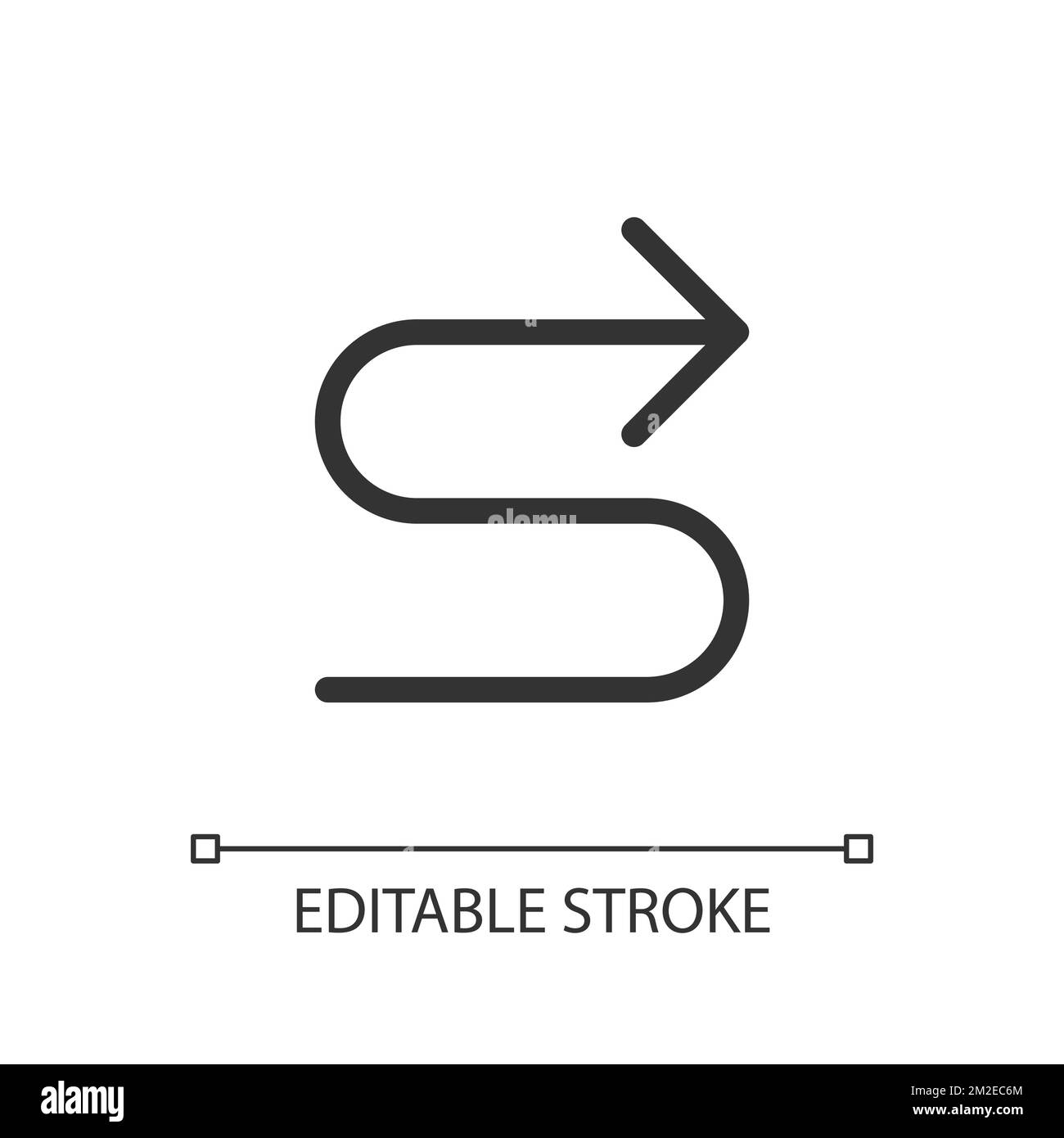 Right winding road arrow pixel perfect linear ui icon Stock Vector