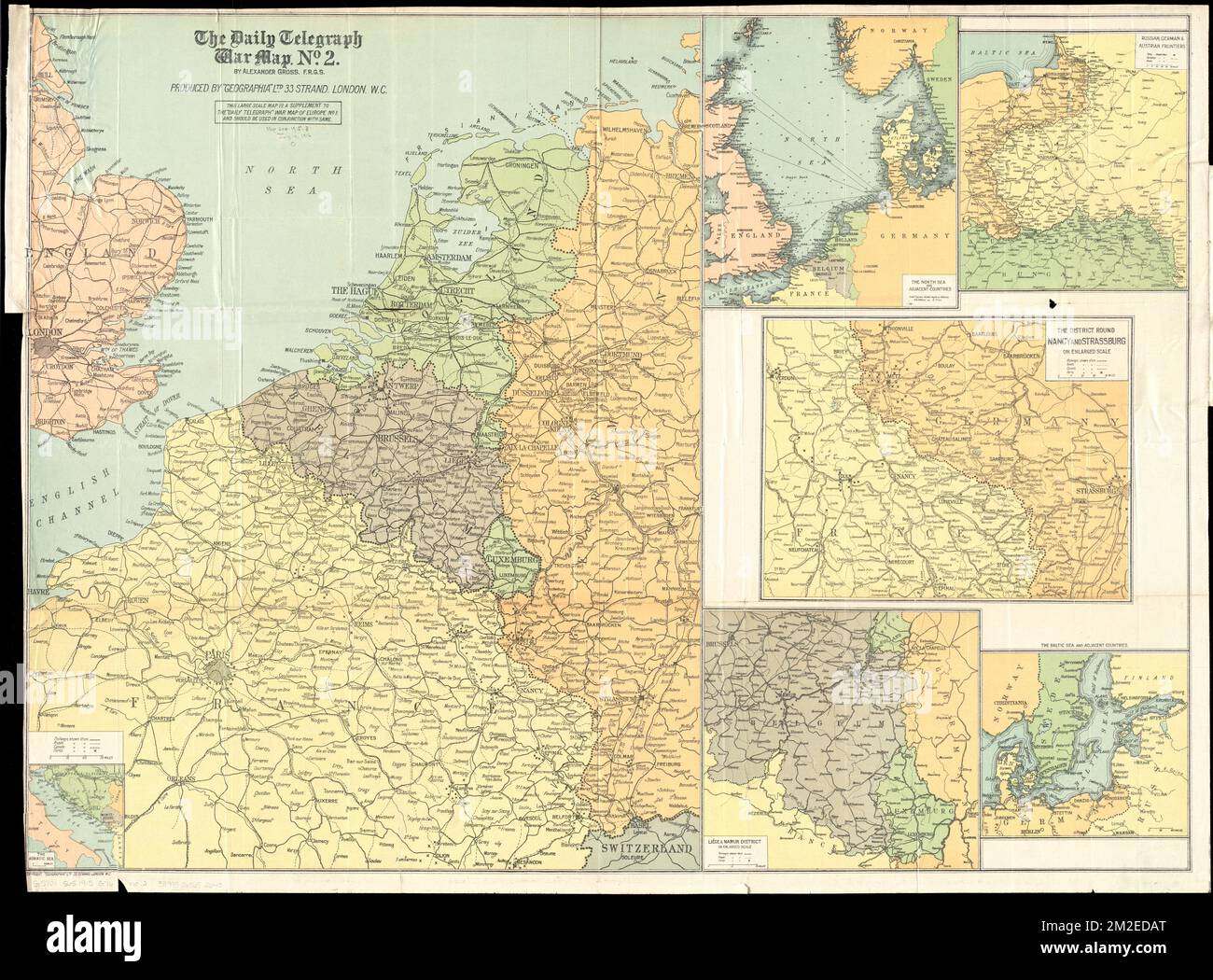 The Daily Telegraph war map no. 2 , World War, 1914-1918, Campaigns, Western Front, Maps, World War, 1914-1918, Campaigns, Europe, Maps, World War, 1914-1918, Europe, Maps, Europe, Maps, North Sea Region, Maps Norman B. Leventhal Map Center Collection Stock Photo
