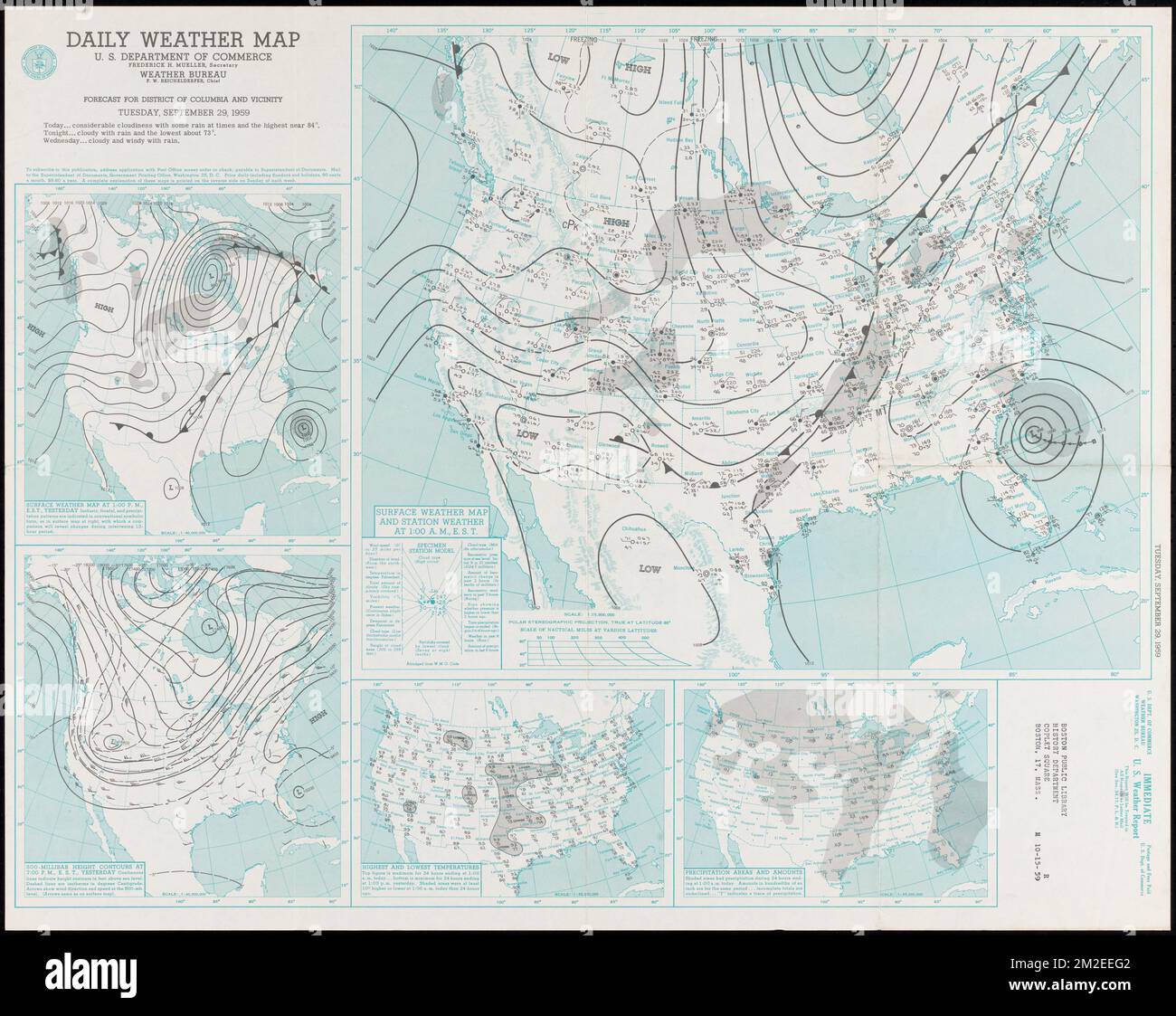 Daily weather map Tuesday September - Daily Weather Map Tuesday September 29 1959 Weather Maps United States Climate Maps Norman B Leventhal Map Center Collection 2M2EEG2 