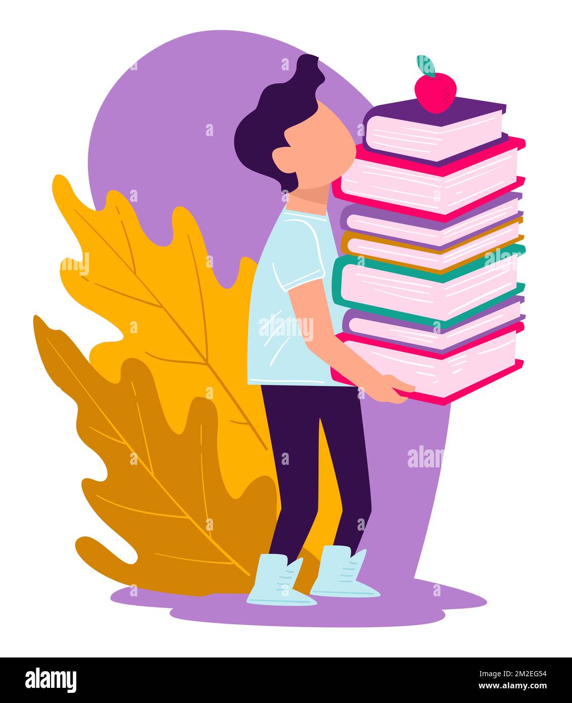 School boy carrying pile of books with apple on top Stock Vector Image ...
