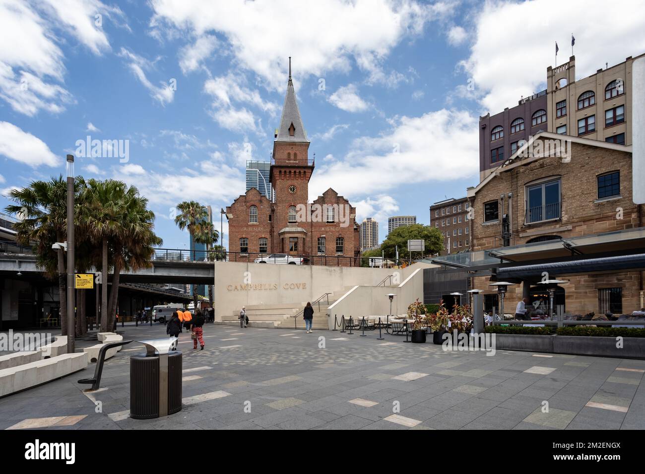 Steps in front of Campbells Cove sign in historic rocks area of central Sydney, Australia on 9 December 2022 Stock Photo