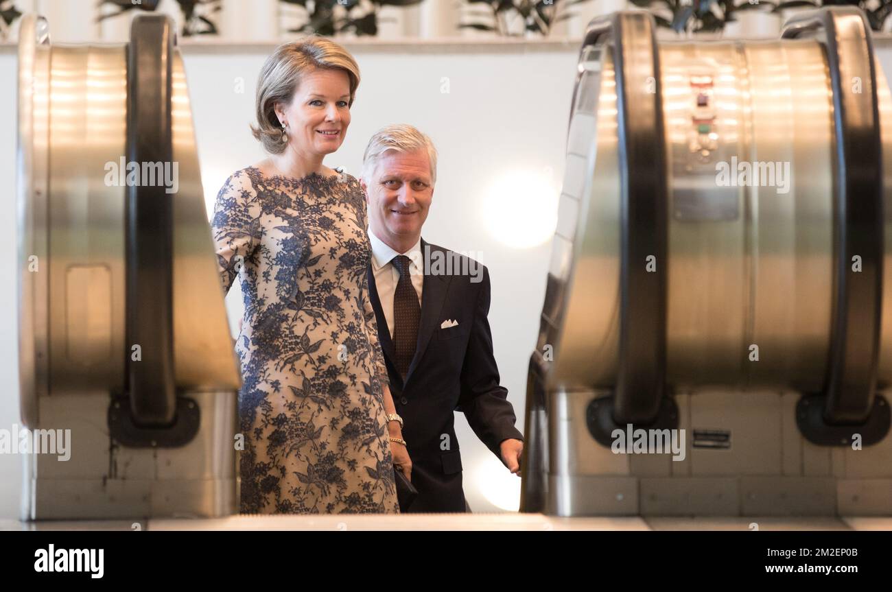 Queen Mathilde and Queen Mathilde of Belgium pictured prior a visit to