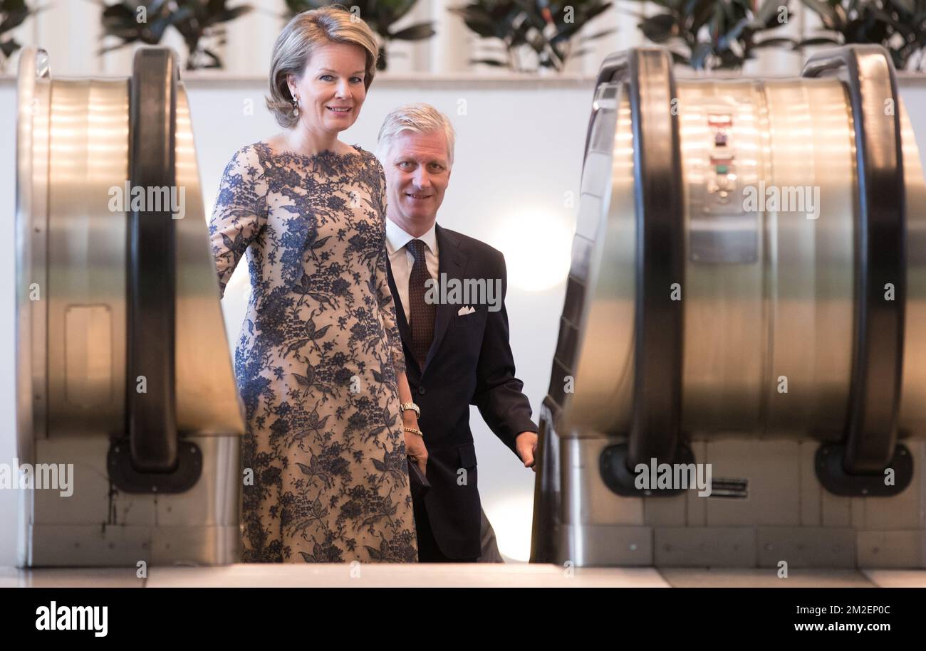 Queen Mathilde and Queen Mathilde of Belgium pictured prior a visit to