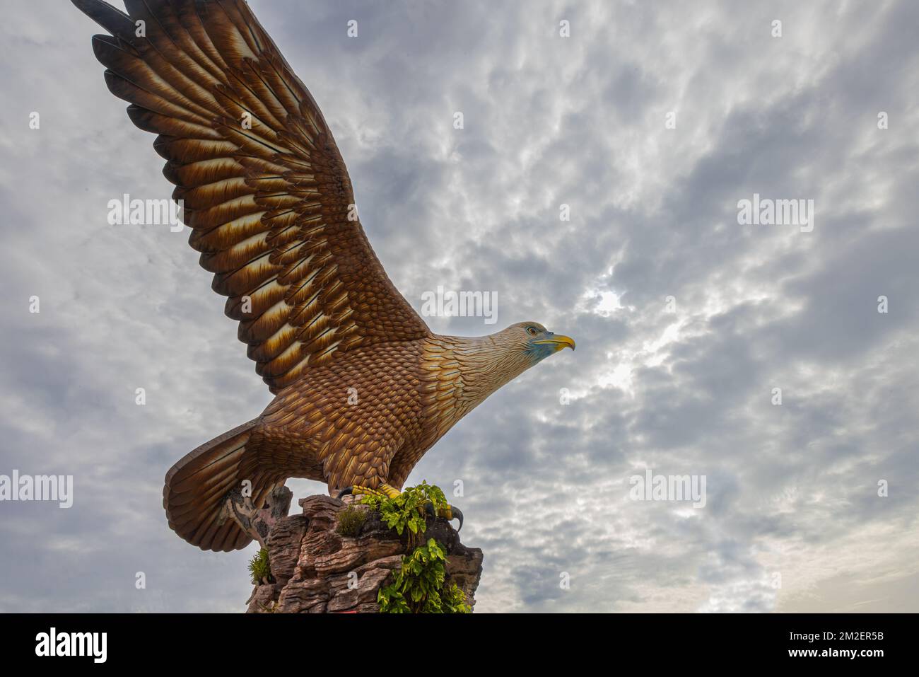 Langkawi, Malaysia - December 12, 2022: The Eagle of Langkawi. Landmark of the Malaysian Island. Huge statue of an eagle at the Eagle Square near the Stock Photo