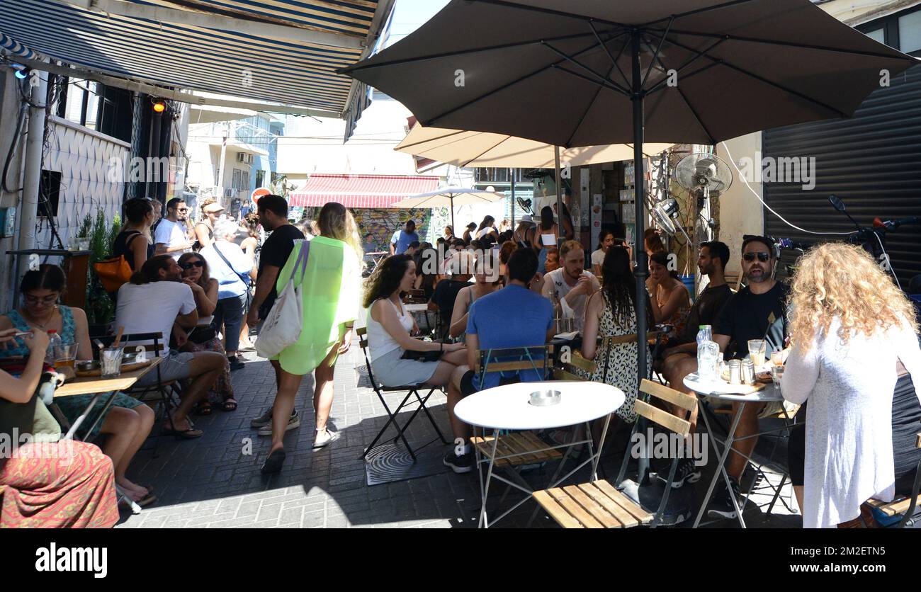 Vibrant bars in the narrow street of the Carmel market in TelAviv, Israel Stock Photo Alamy