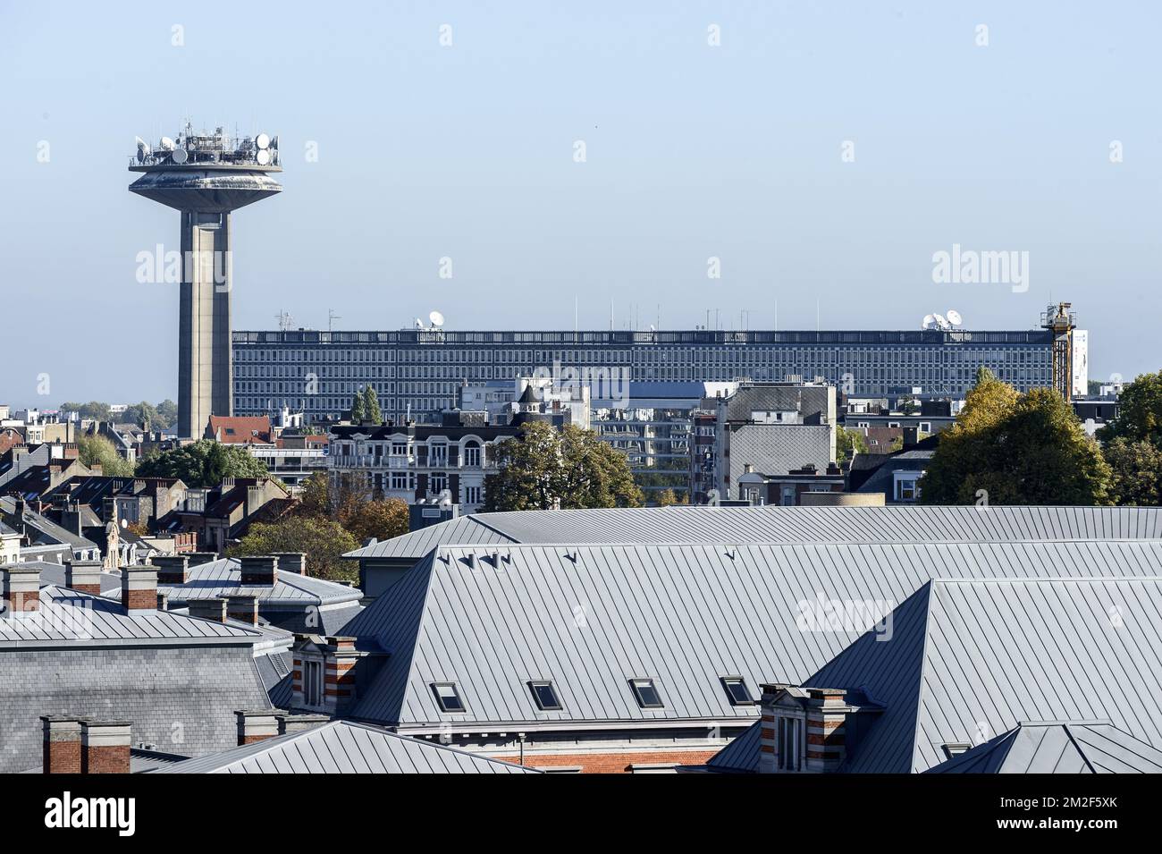 Batiment de la RTBF et la tour Reyers | Building and the Reyers tower of the belgian radio and television. 12/05/2018 Stock Photo