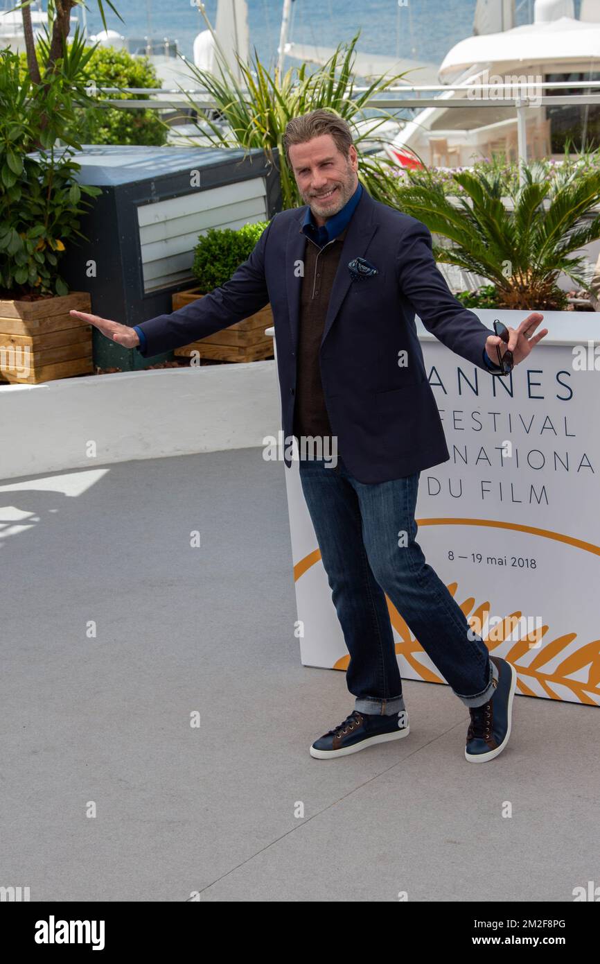 John Travolta attends for the 'Rendezvous With John Travolta - Gotti' Photocall during the 71st annual Cannes Film Festival at Palais des Festivals | John Travolta assiste au photocall 'Rendez-vous avec John Travolta - Gotti' lors de la 71ème édition du Festival de Cannes au Palais des Festivals. 14/05/2018 Stock Photo