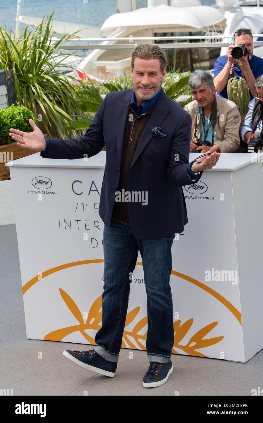 John Travolta attends for the 'Rendezvous With John Travolta - Gotti' Photocall during the 71st annual Cannes Film Festival at Palais des Festivals | John Travolta assiste au photocall 'Rendez-vous avec John Travolta - Gotti' lors de la 71ème édition du Festival de Cannes au Palais des Festivals. 14/05/2018 Stock Photo