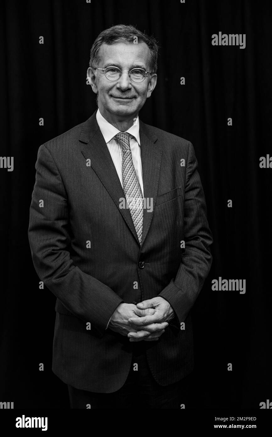 Dexia new chairman of the board of directors Gilles Denoyel poses for the photographer at a press conference ahead of the ordinary and an extraordinary general assembly of Dexia shareholders, on Wednesday 16 May 2018 in Brussels. BELGA PHOTO JASPER JACOBS Stock Photo
