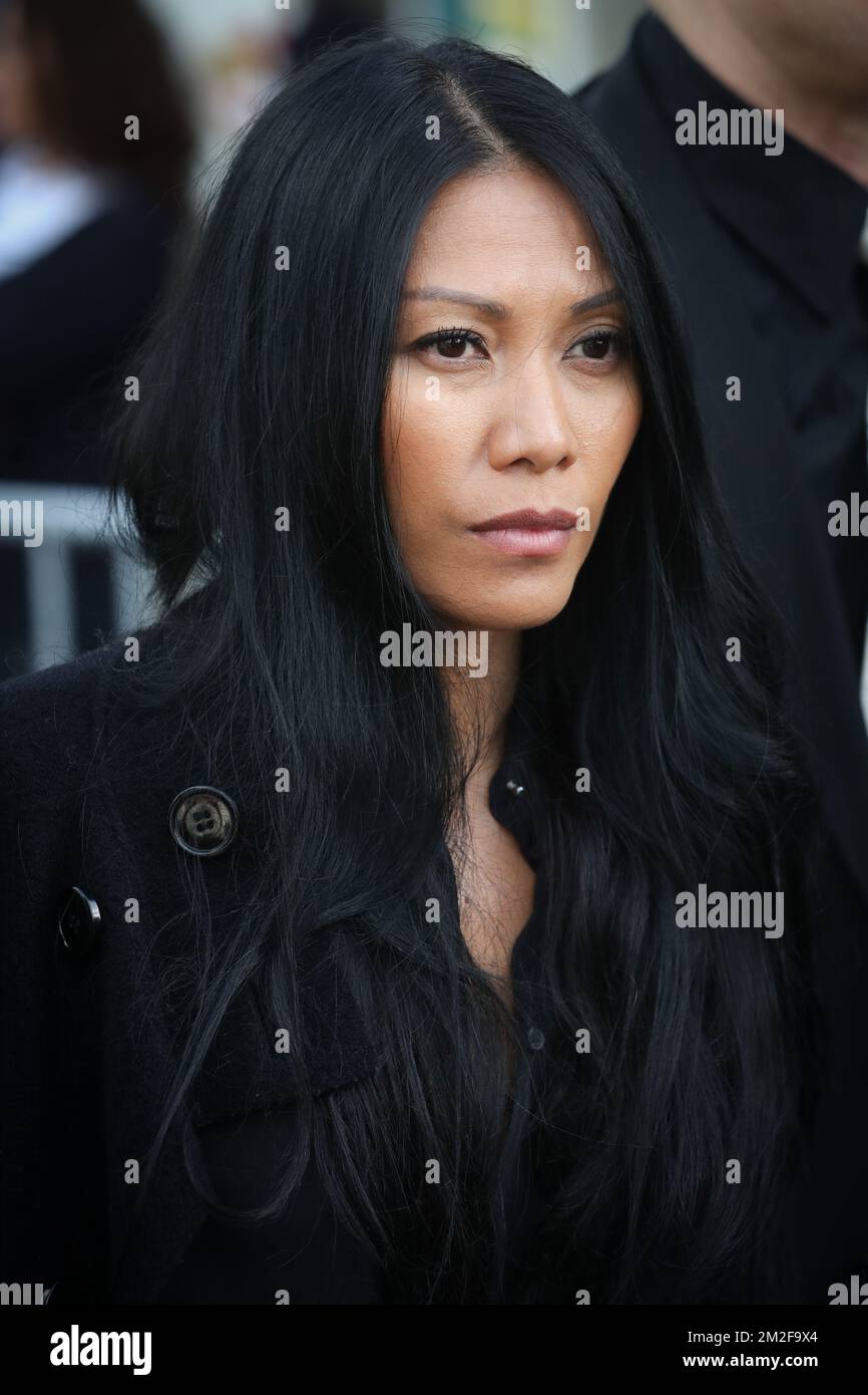 Singer Anggun Cipta Sasmi arrives for the funeral ceremony for Belgian singer Maurane (Claudine Luypaerts) Thursday 17 May 2018 in Brussels. Maurane was found dead in her home on May 7th, she was 57 years old. BELGA PHOTO VIRGINIE LEFOUR Stock Photo