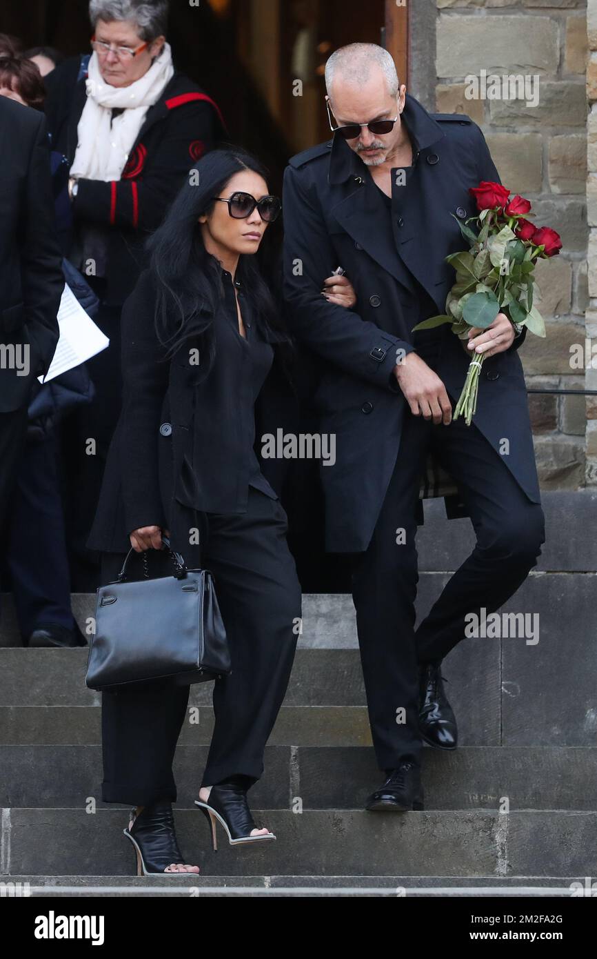 singer Anggun Cipta Sasmi leaves after the funeral ceremony for Belgian singer Maurane (Claudine Luypaerts) Thursday 17 May 2018 in Brussels. Maurane was found dead in her home on May 7th, she was 57 years old. BELGA PHOTO VIRGINIE LEFOUR Stock Photo