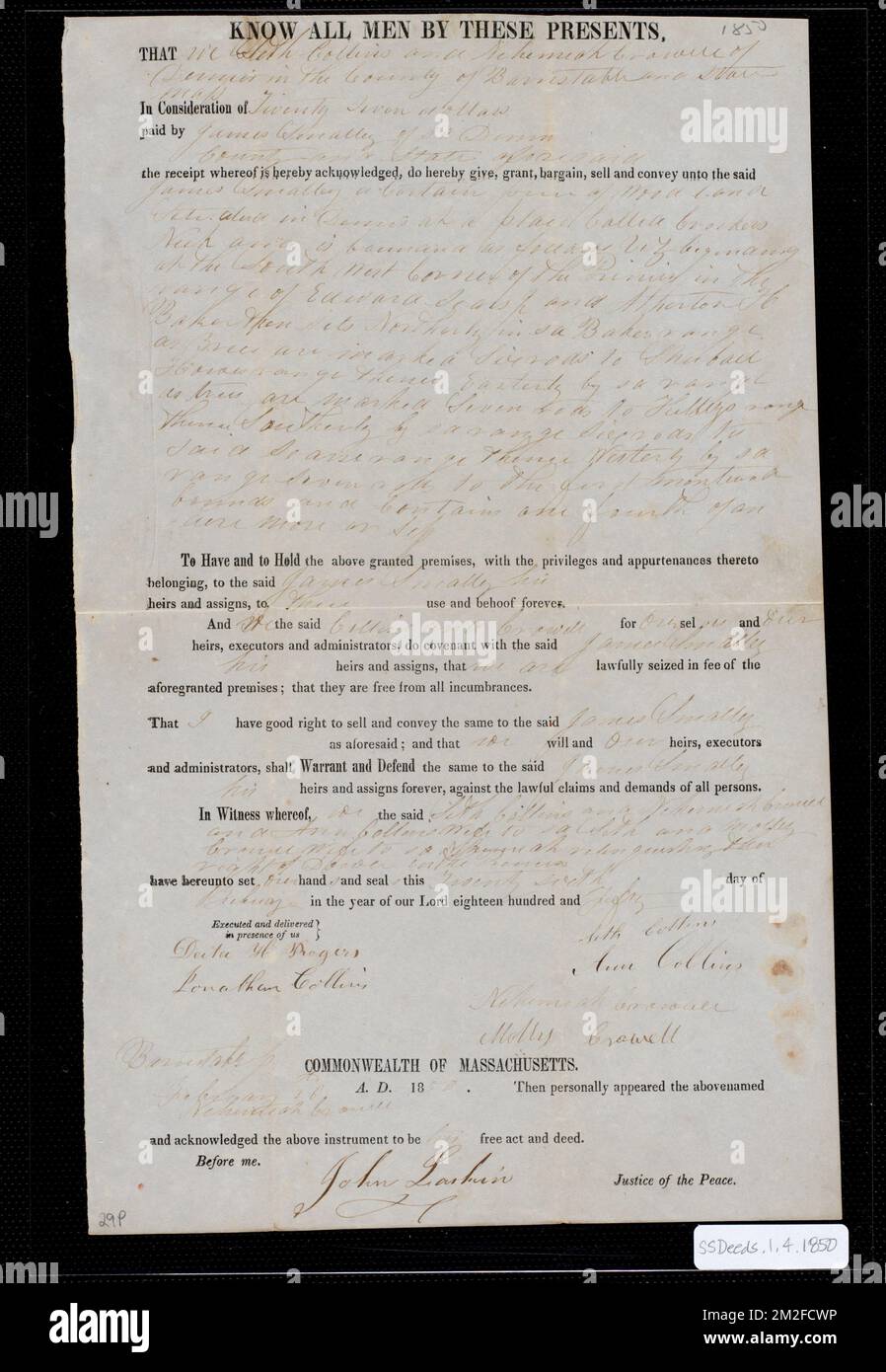 Deed of property in Dennis sold to James Smalley of Dennis by Seth
