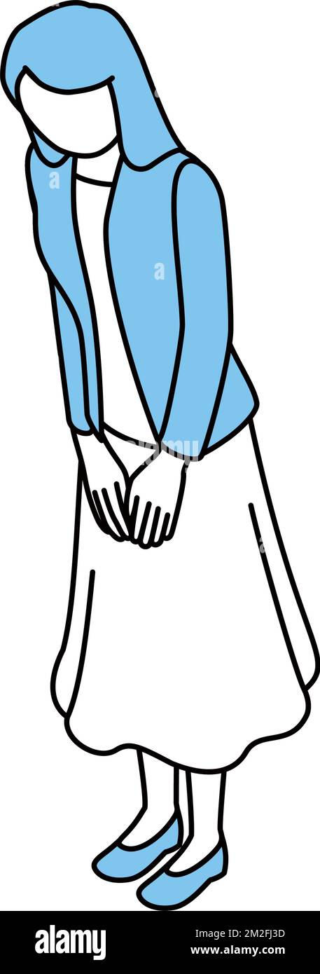A woman in a skirt bowing with her hands together in front of her Stock ...