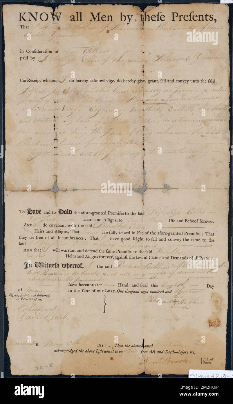 Deed of property in Harwich sold to Philip Ellis of Harwich by Richard