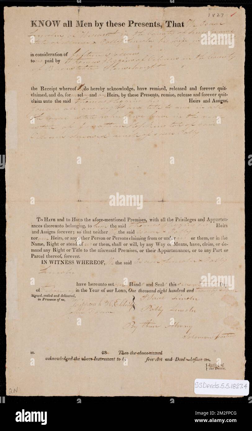 Deed of property in Orleans sold to Thomas Higgins of Orleans by Isaac