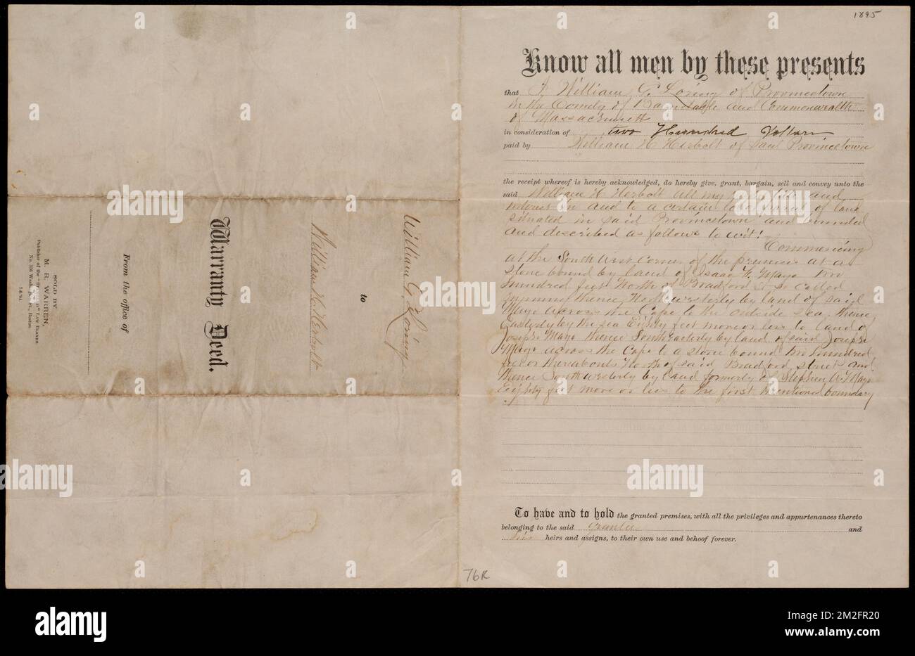 Deed of property in Provincetown sold to William H. Herbolt of